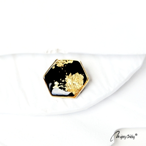 Brosa Siaja Hexagon Negru Auriu