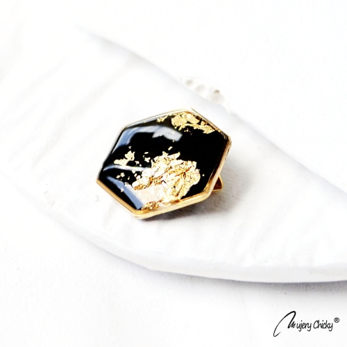 Brosa Siaja Hexagon Negru Auriu